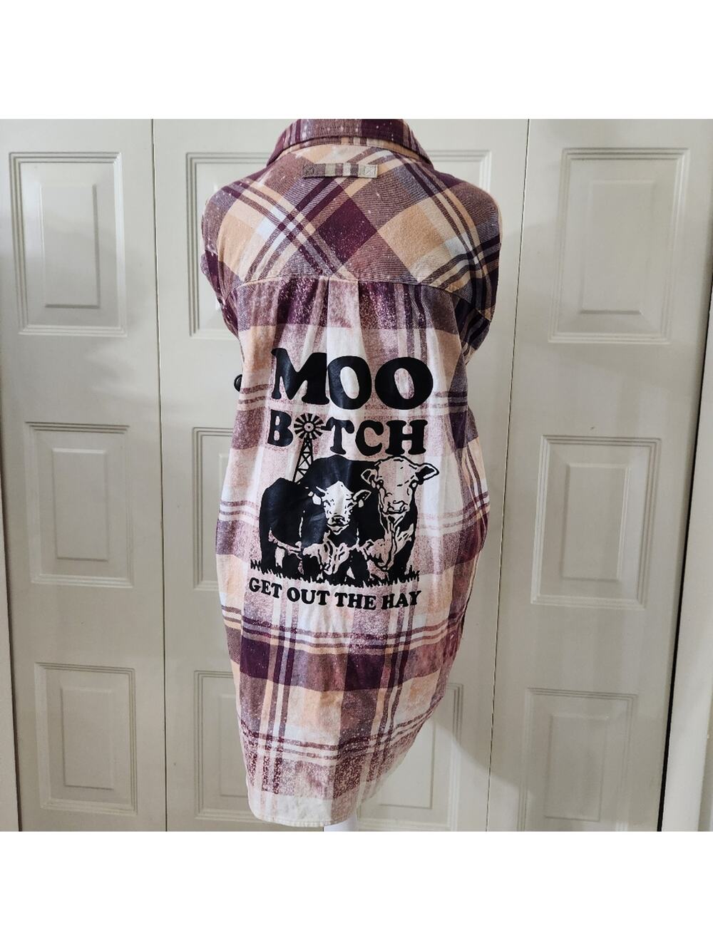 Legendary Whitetails Distressed Cotton Plaid Button Down Shirt Moo B*tch XL Tall